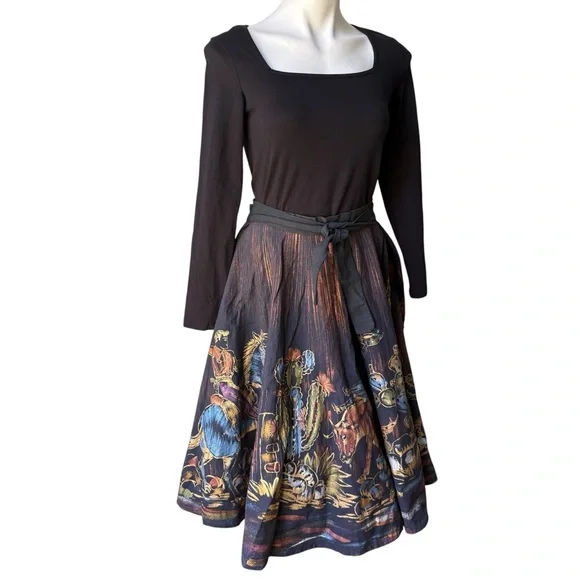 Vintage 1950’s/1960’s Matador Hand Painted Sequined Mexican Cotton Circle Skirt - Picture 5 of 16